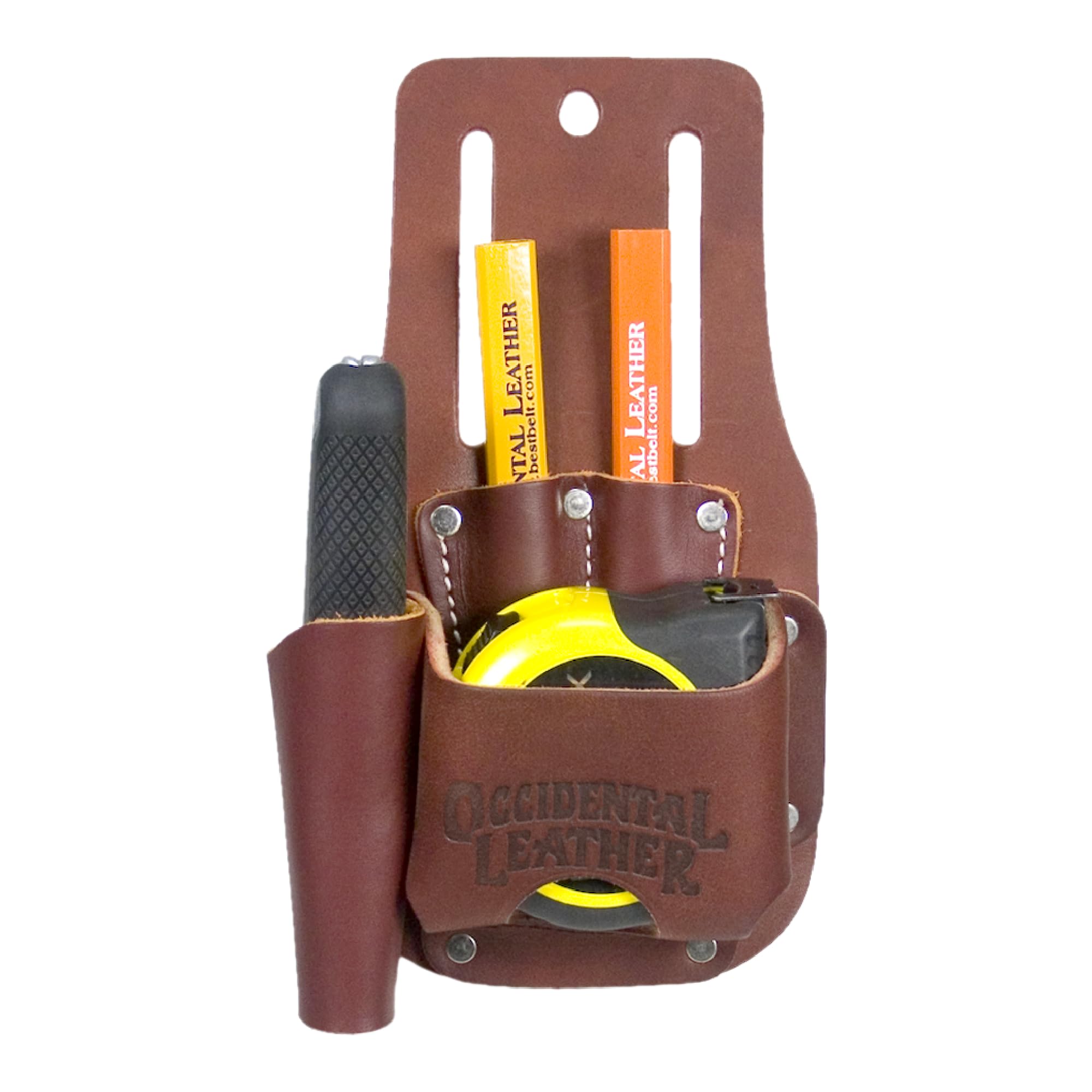 Occidental Leather Tape & Knife Holder—front view shows compact organization for quick access.