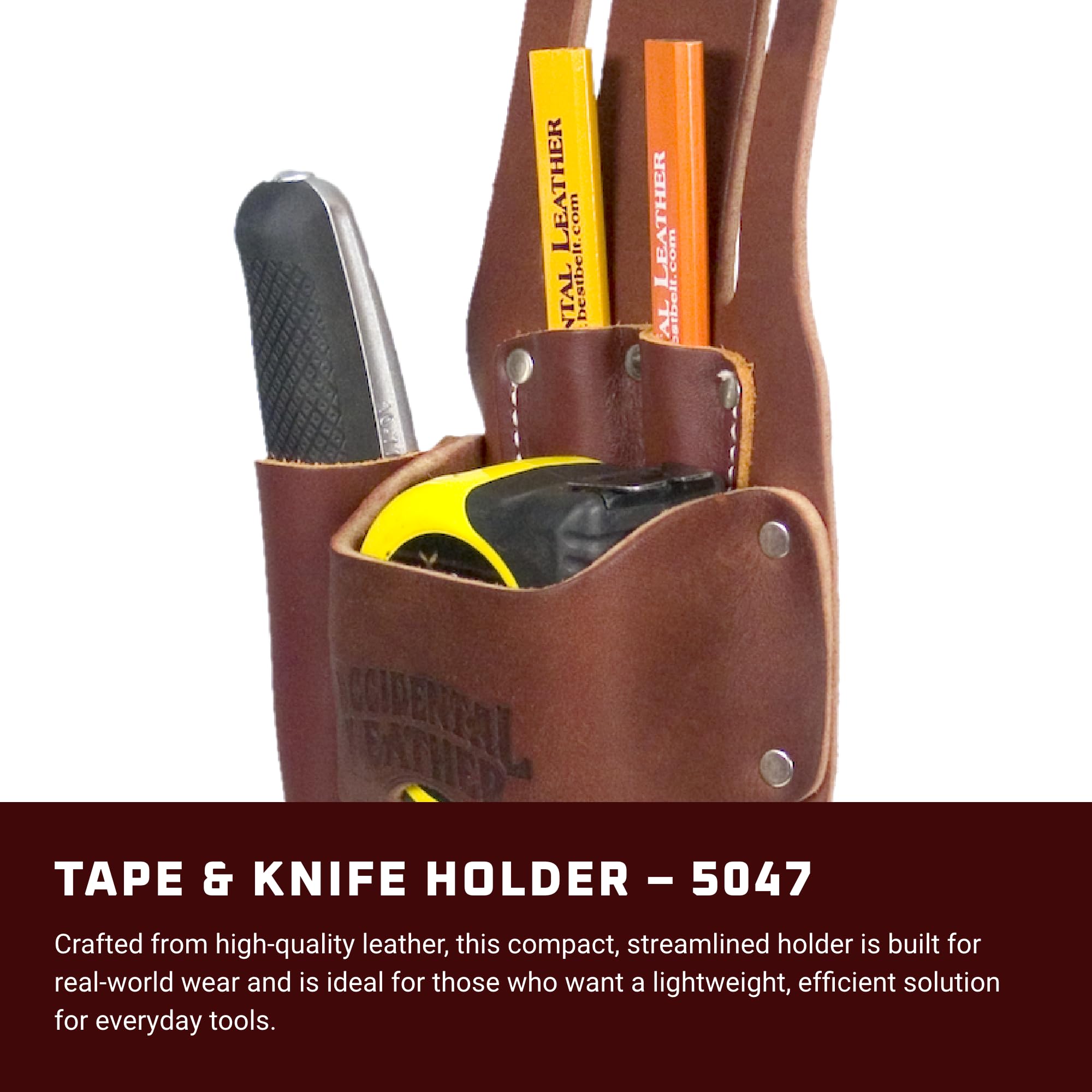 Occidental Leather Tape & Knife Holder—side view highlights slim profile for on-belt use.