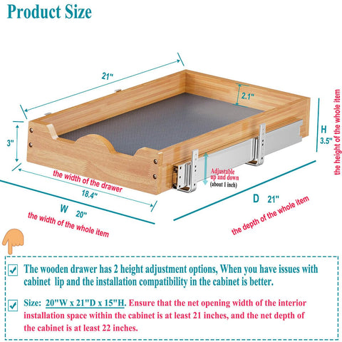 OCG pull out cabinet organizer full-extension drawer for easy reach.