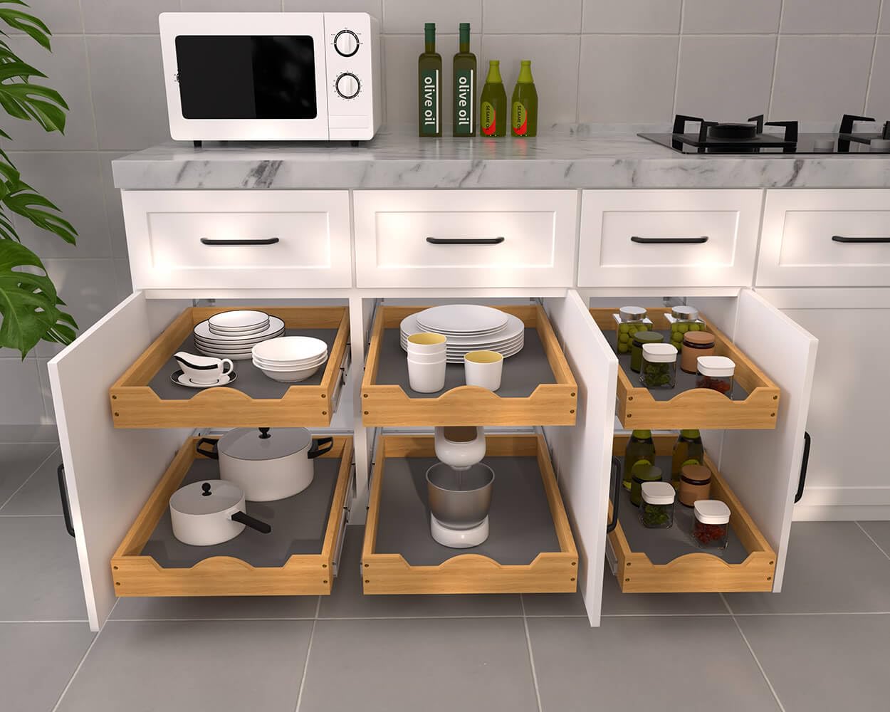 OCG pull out cabinet organizer kitchen use for pots and pans.