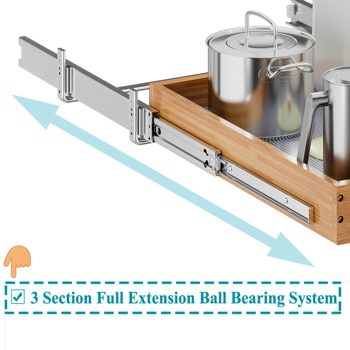 OCG pull out cabinet organizer two height settings for lip clearance.