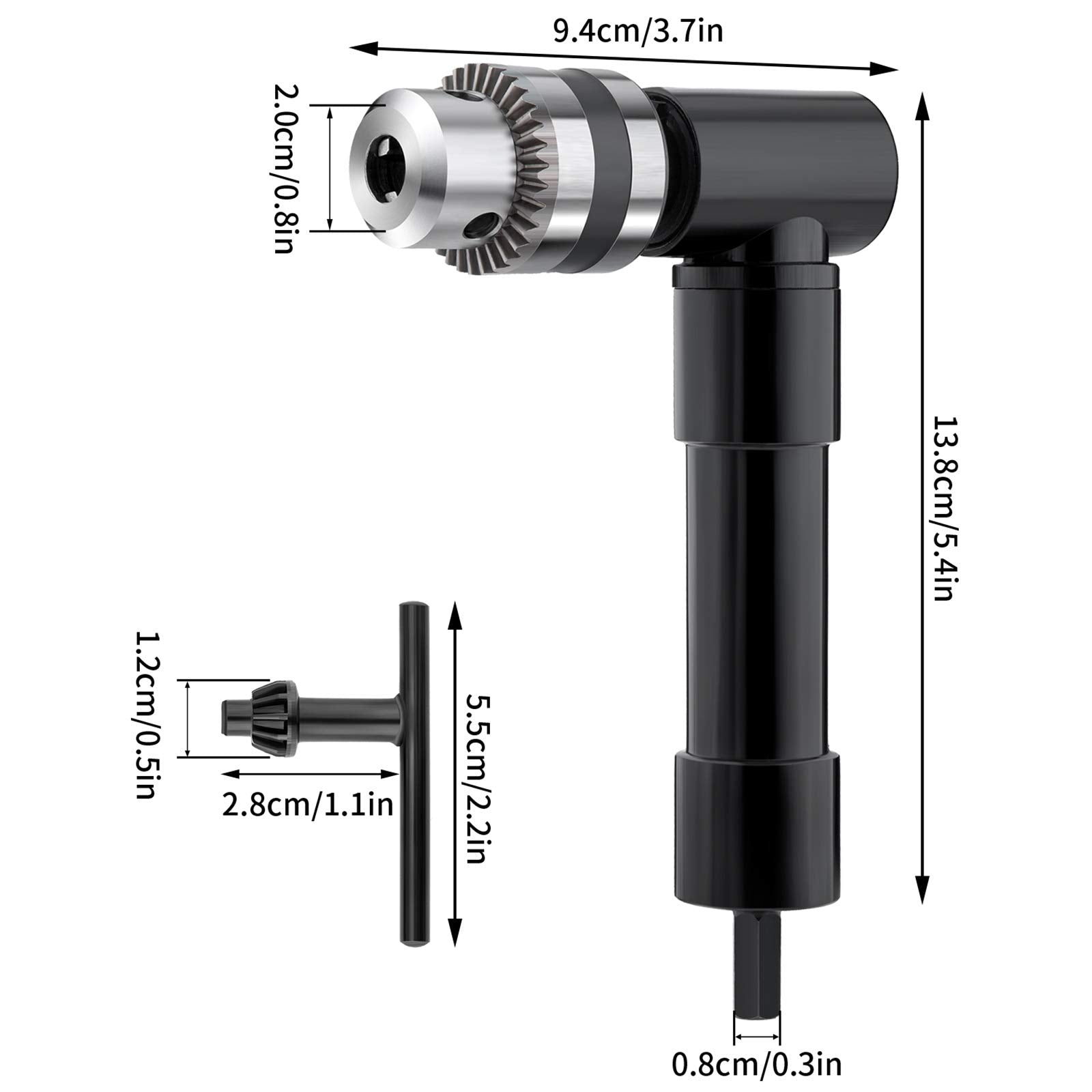 OCGIG right-angle chuck attachment showing 8mm shaft for versatile compatibility
