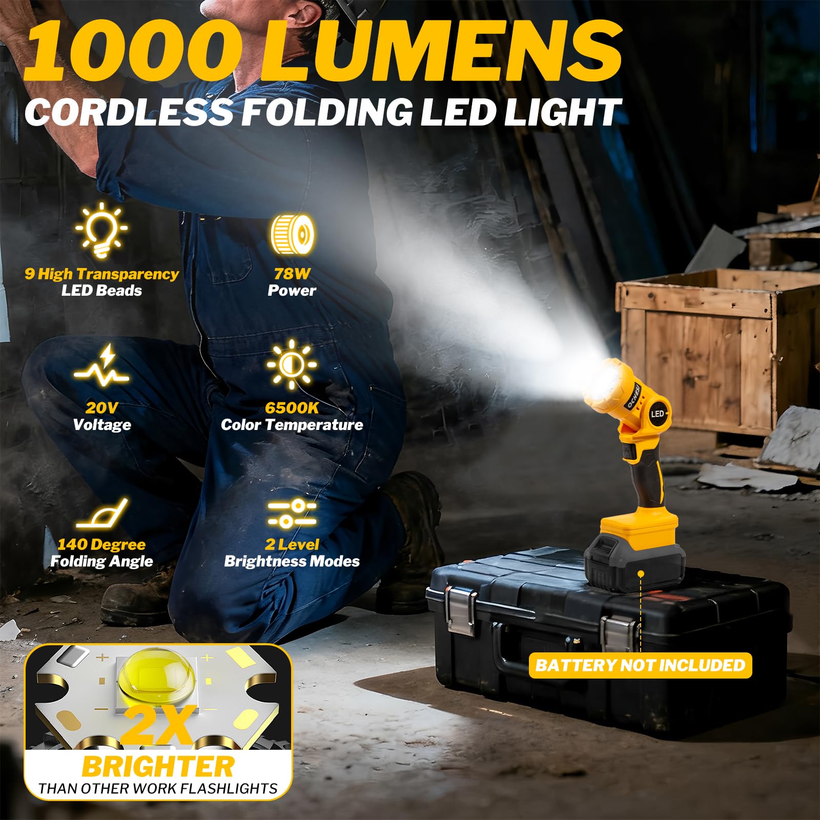 OCHESI 1000-lumen LED work light provides a bright, even beam for workshops.