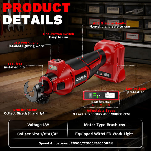 OCHESI tool demonstrated with Milwaukee battery compatibility for flexible power options.