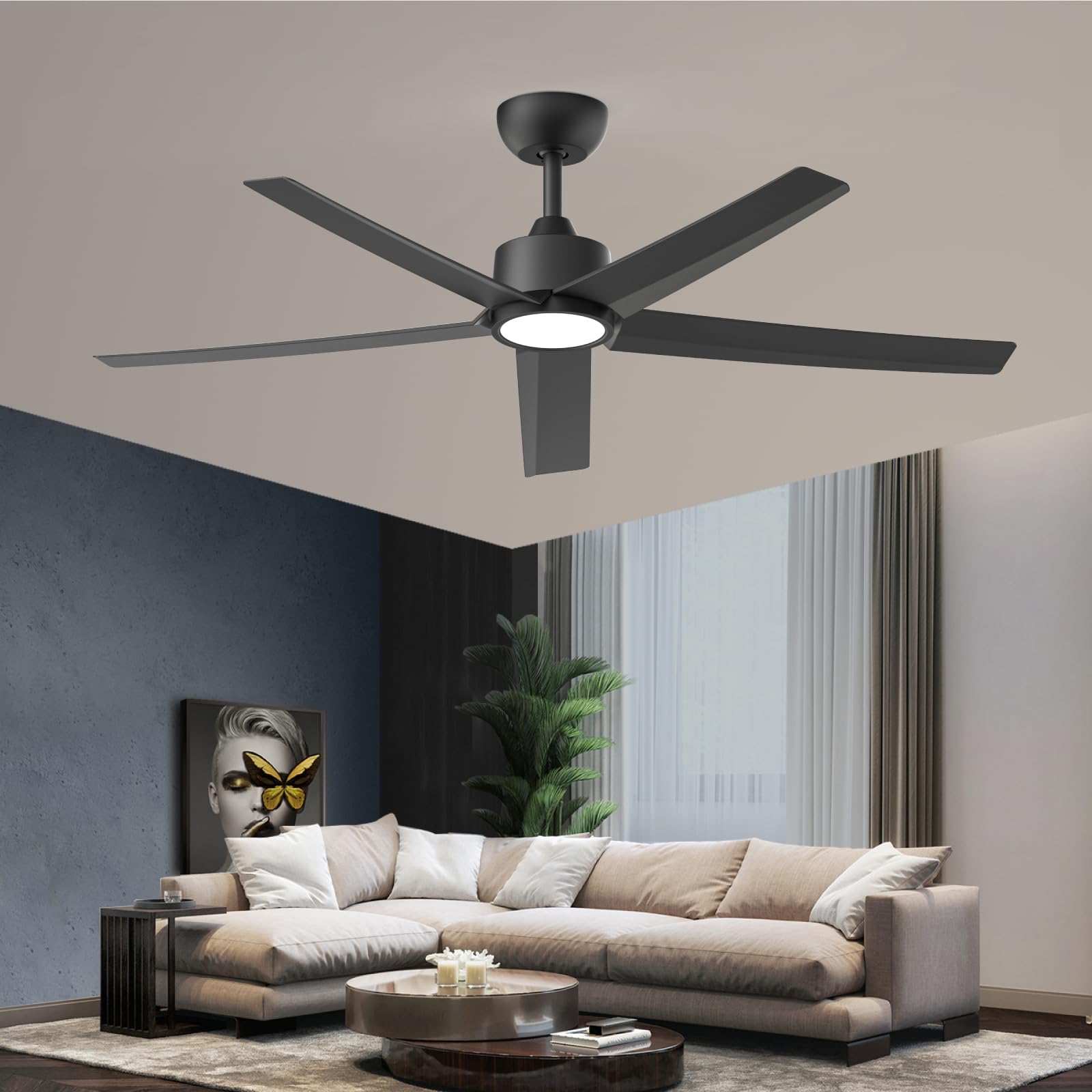 ocioc ceiling fan 52-inch black with light provides broad room cooling and illumination.