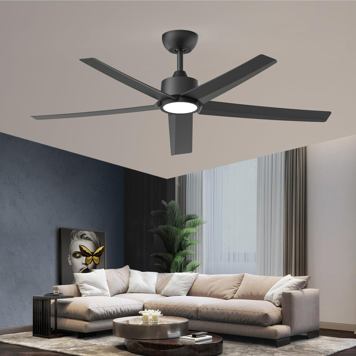 ocioc ceiling fan 52-inch black with light provides broad room cooling and illumination.