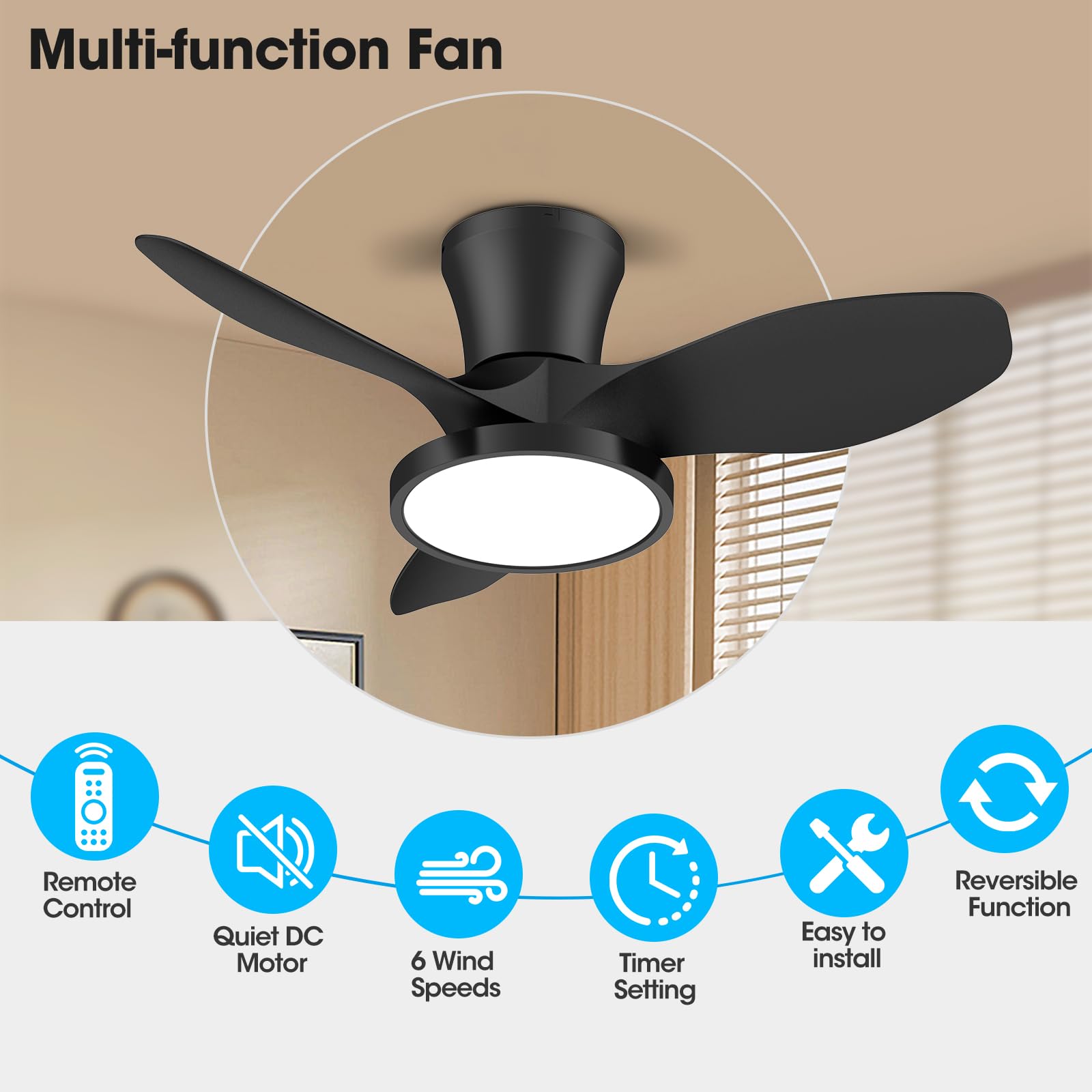 ocioc dc-motor ceiling fan enables quiet operation and efficiency