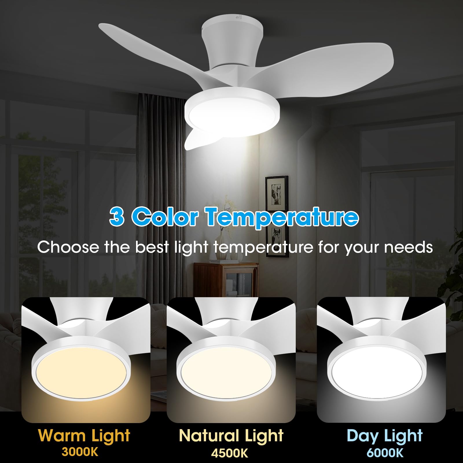 ocioc quiet room ambience with white ceiling fan in modern space