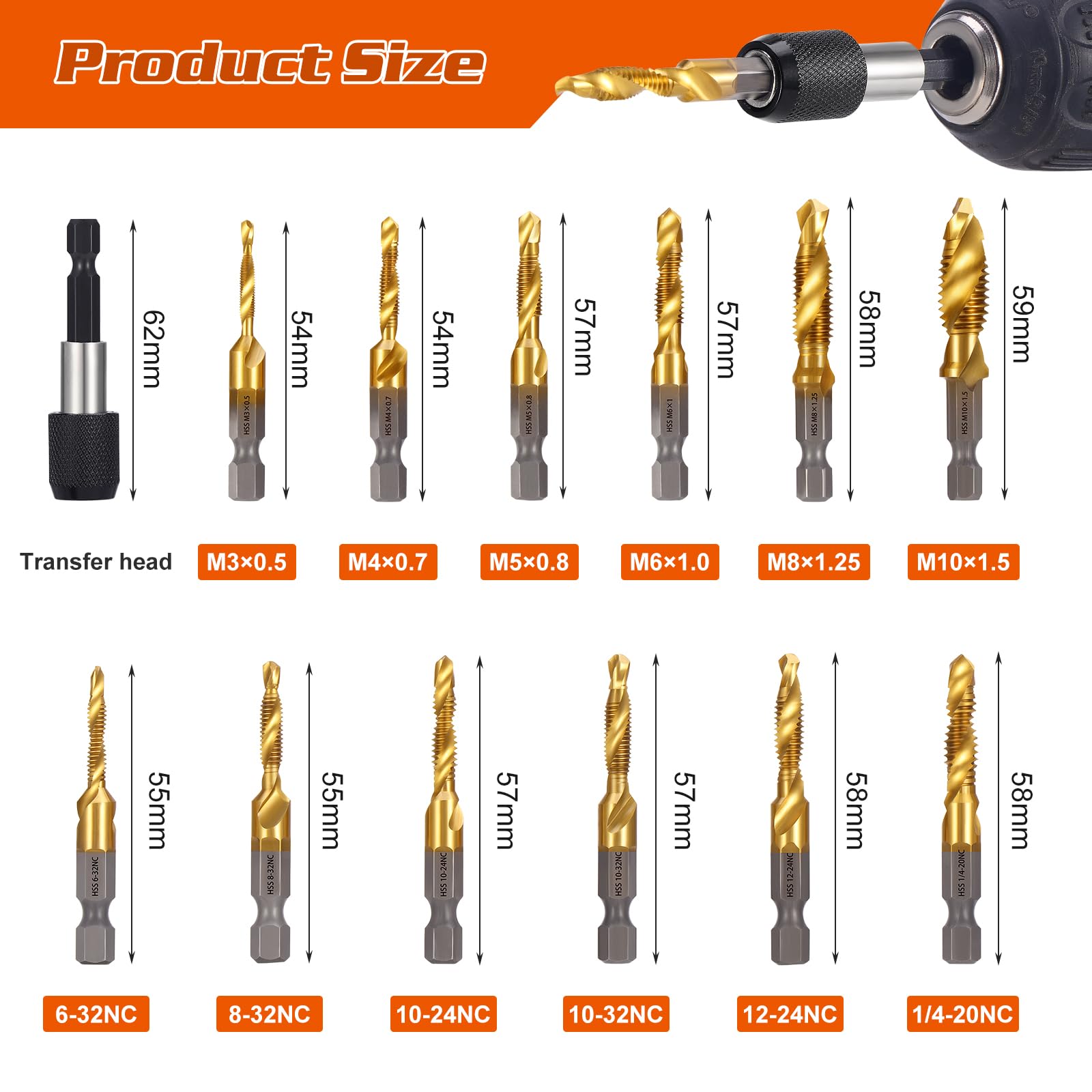 OCR titanium drill tap set metric sizes for accurate threading.