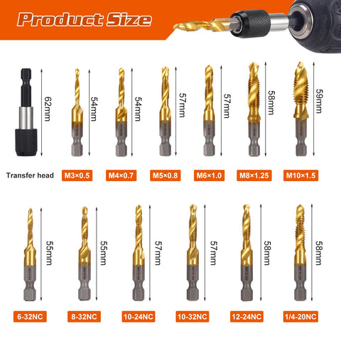 OCR titanium drill tap set metric sizes for accurate threading.