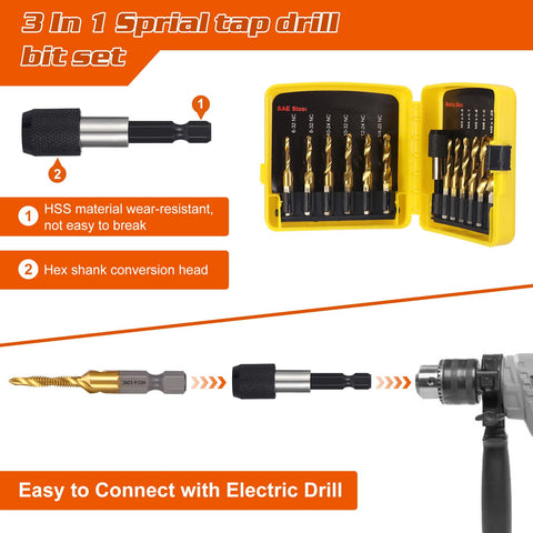 OCR drill tap set quick-change adapter enables fast tool switching.
