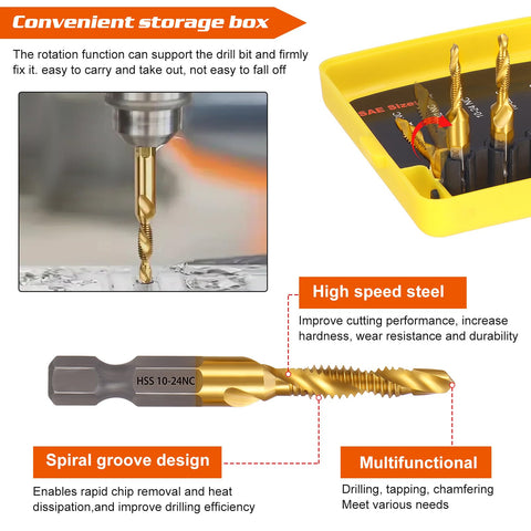 OCR drill tap set durable storage case keeps bits organized.
