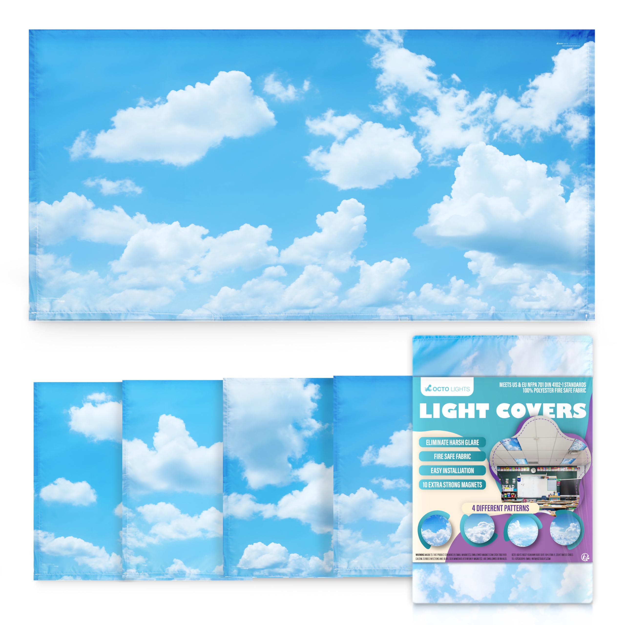 OCTO LIGHTS magnetic cloud cover over fluorescent fixture for glare reduction