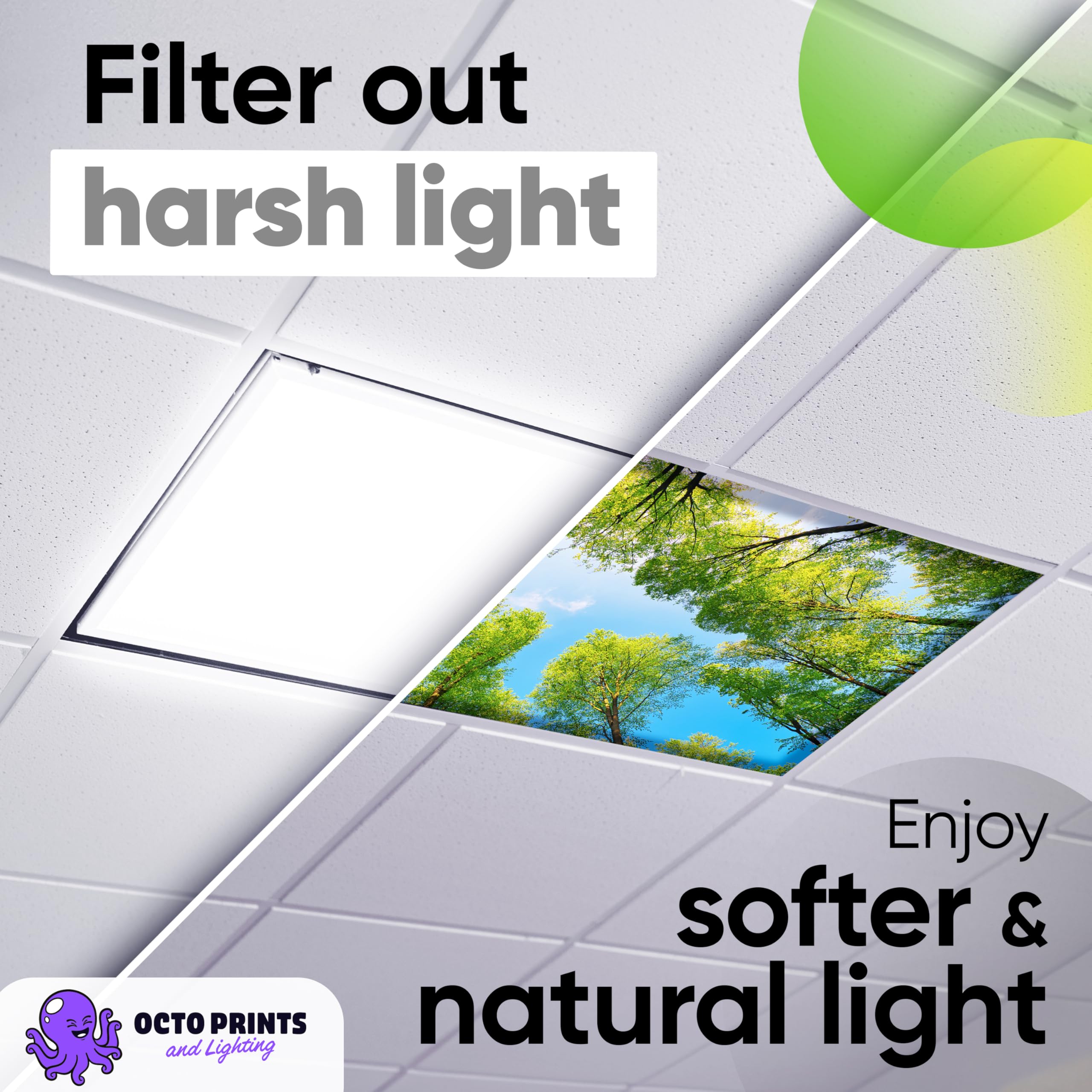 OCTO LIGHTS soft glare filter softly diffuses harsh lighting for concentration.