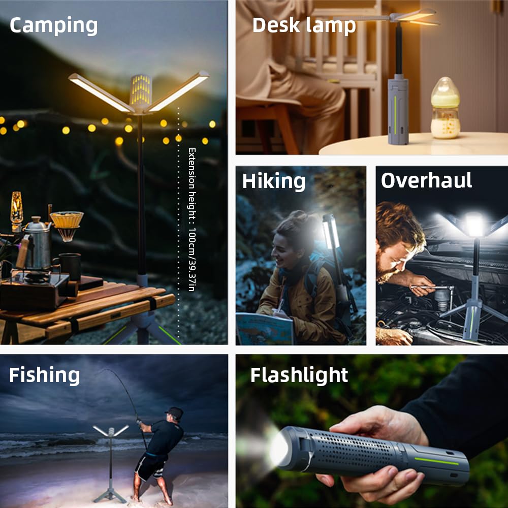 ODISTAR three‑head adjustable camping light for wide-area coverage