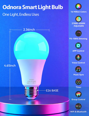 Odnora Smart Bulb with Alexa voice control for hands-free lighting