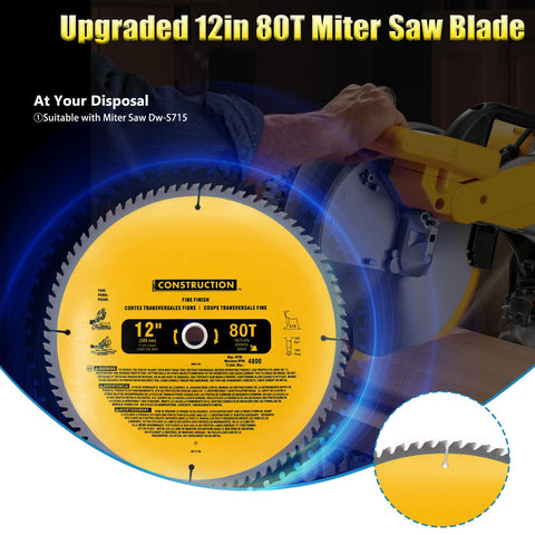 OEM Home 12-inch 80T blade groove design reduces vibration during cutting.