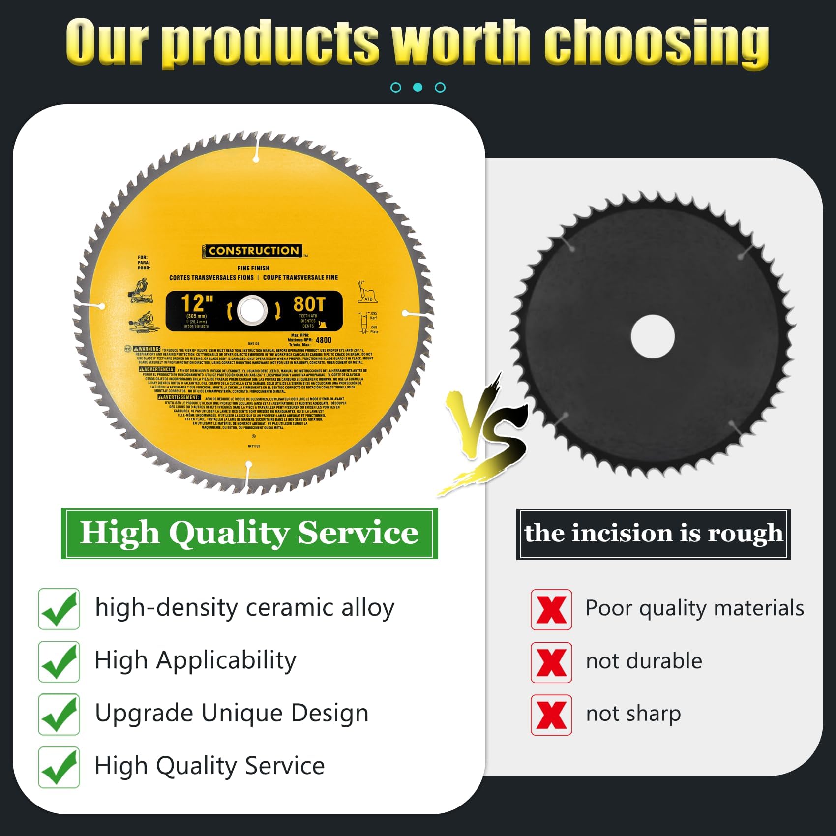 OEM Home 12-inch 80T blade delivers smooth cuts on cork, hardwood, and MDF.