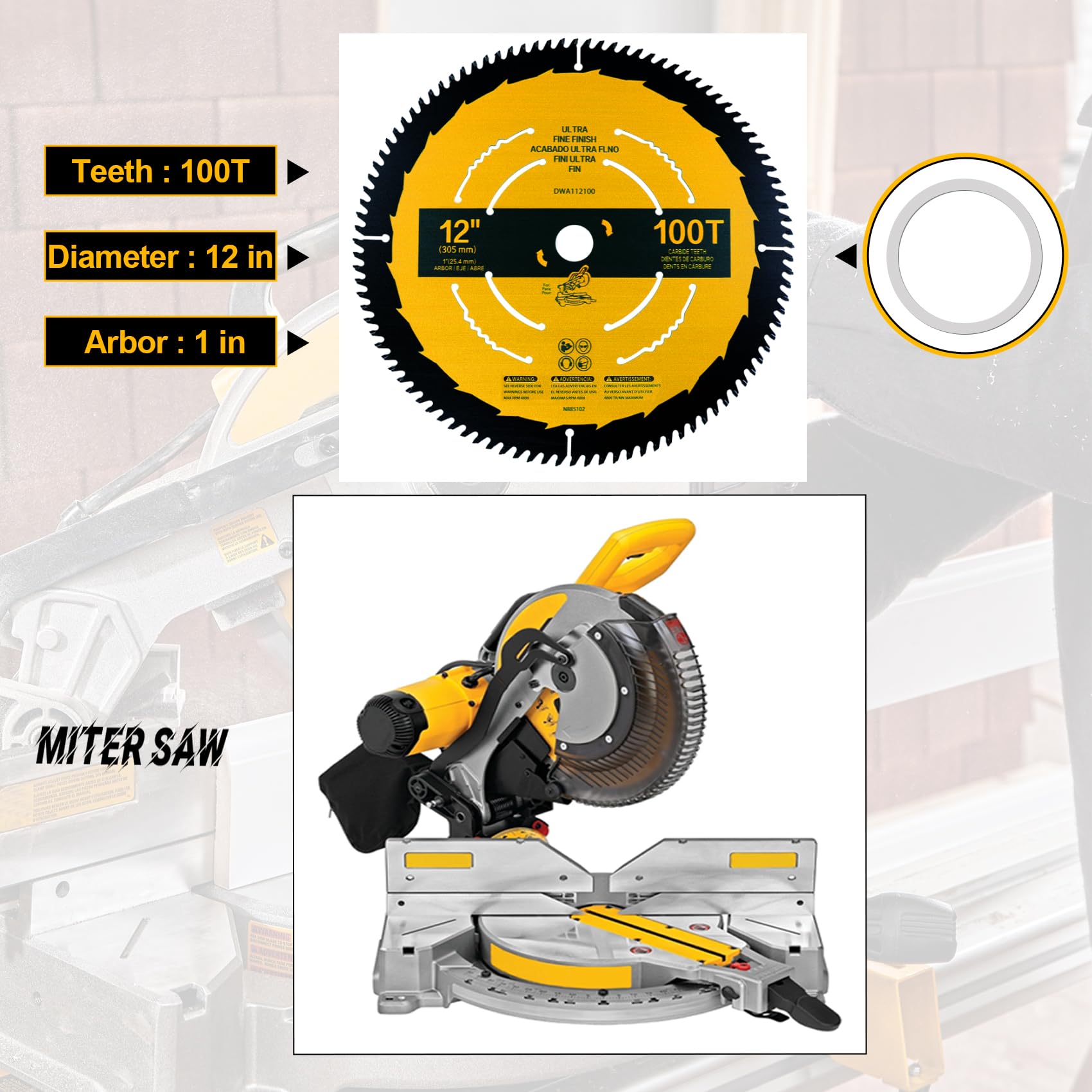 OEM Home 12in 100T Fine Finish Miter Blade compatible with DEWALT