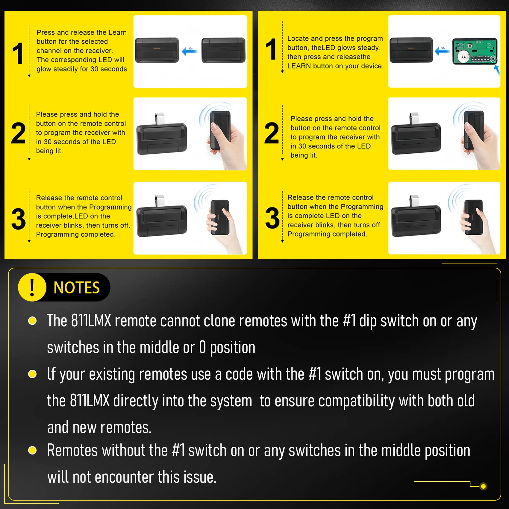 OEM Upgrade 811LMX remote side view highlights compact design for quick mounting.