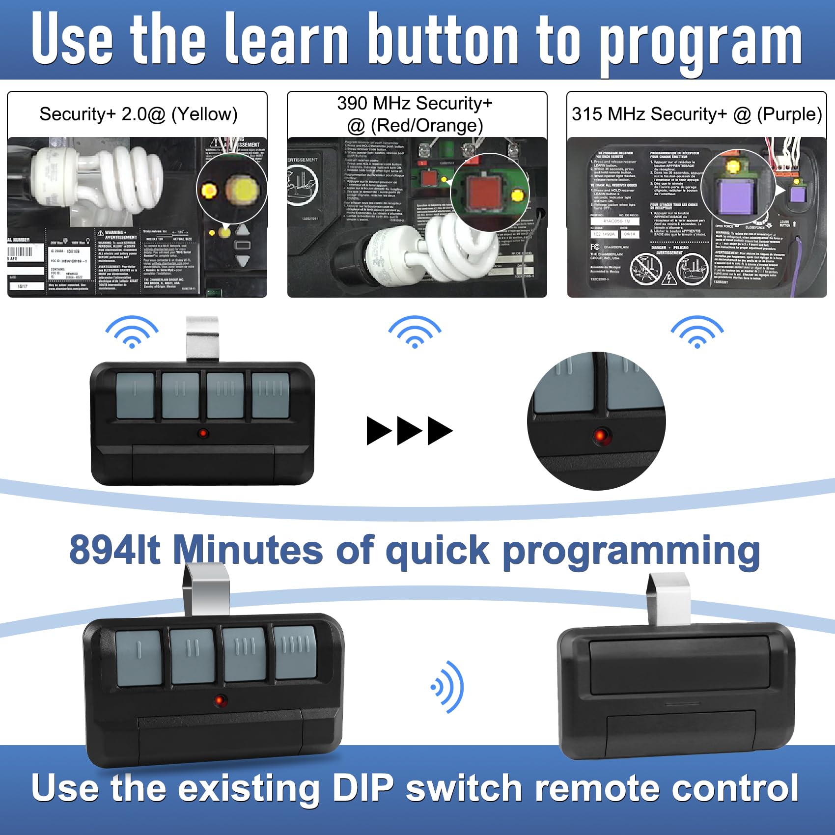 OEM Upgrade 894LT remote with visor clip for hands-free use