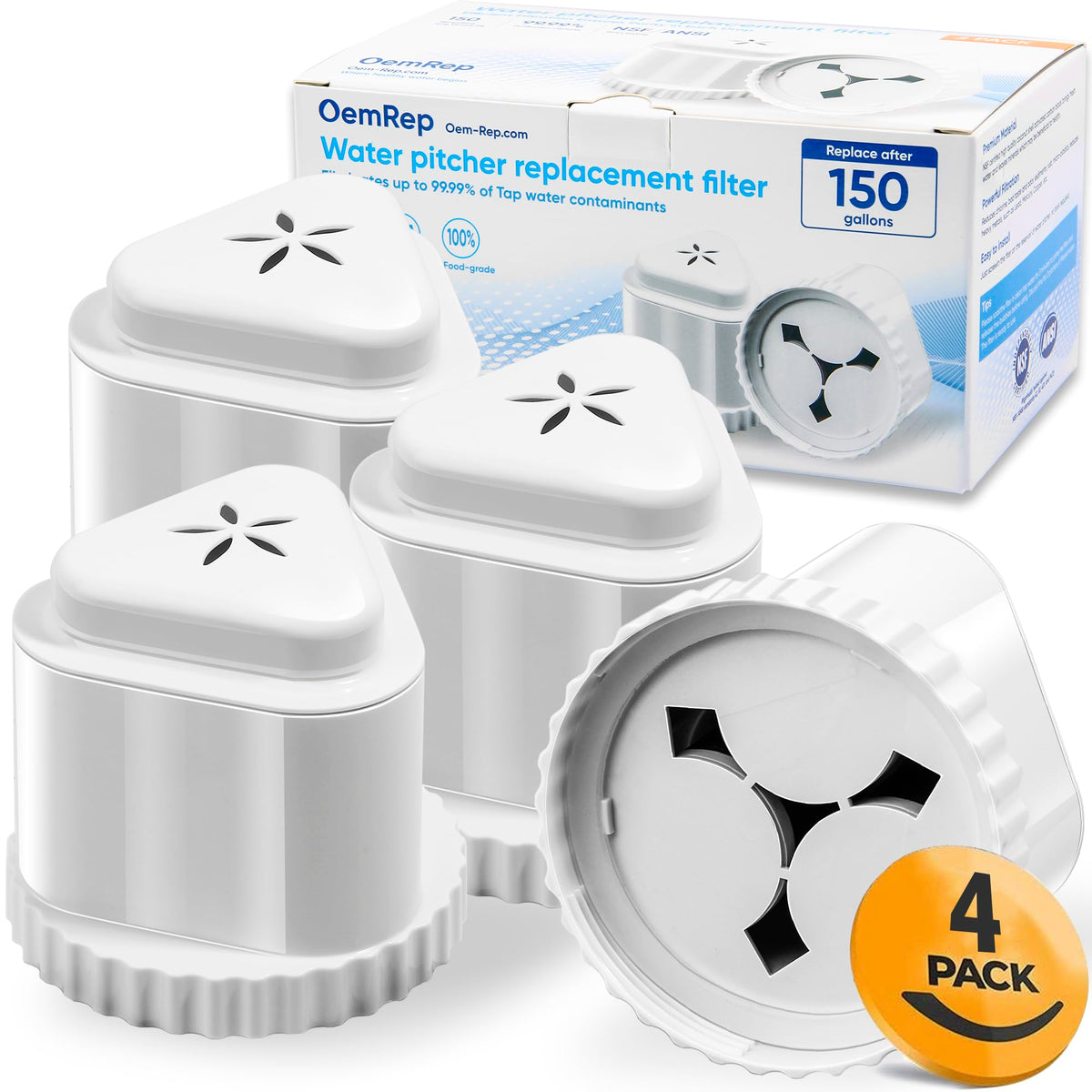 OemRep 4Pack replacement filter for Epic pitcher delivers fresher-tasting water up to 150 gallons
