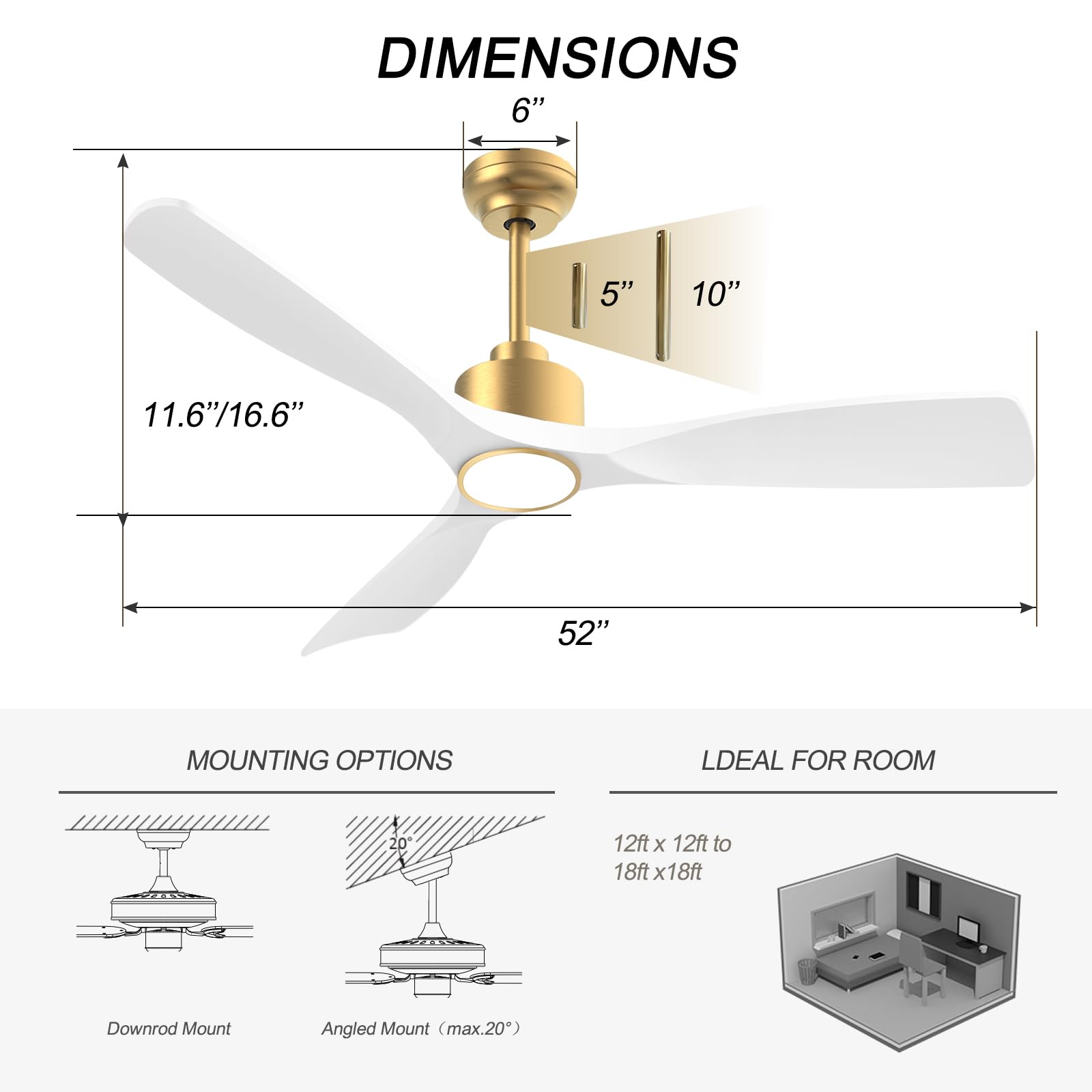 OFANTOP white-gold modern ceiling fan complements bedroom decor