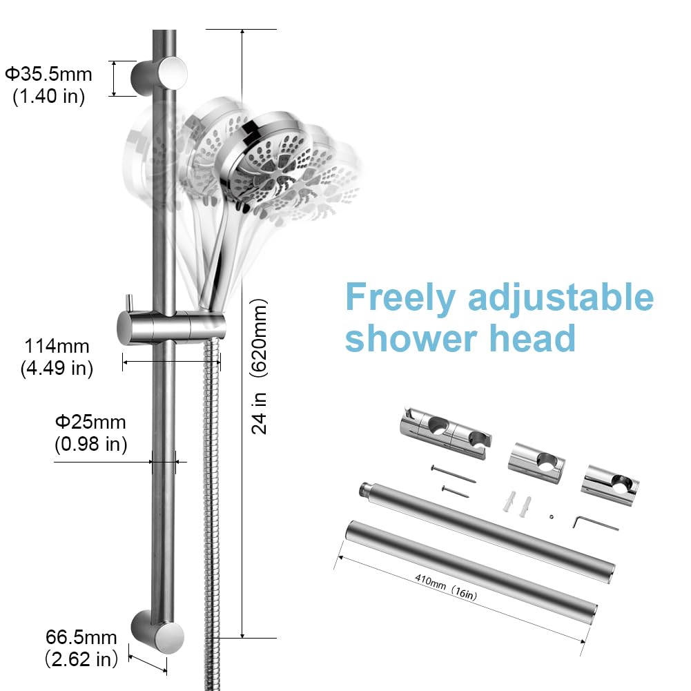 OFFO adjustable installation distance 18-24 in fits most showers.