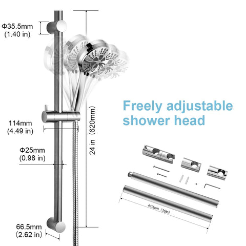 OFFO adjustable installation distance 18-24 in fits most showers.
