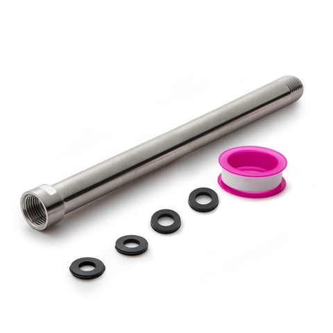 OFFO brushed nickel 10in shower arm front view with premium finish.
