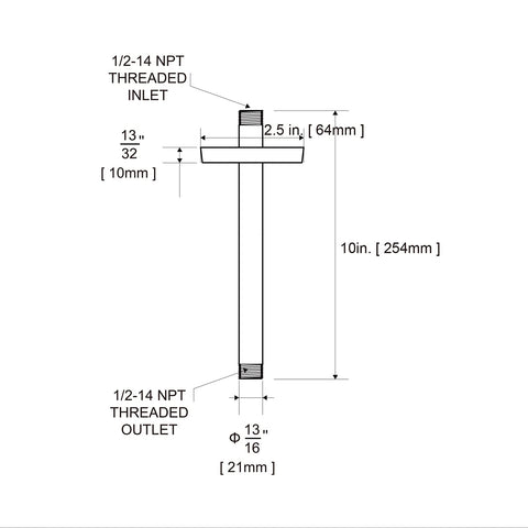 OFFO 1/2-14 NPT inlet connection fits standard shower pipes.