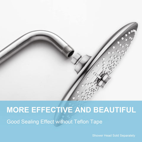 OFFO shower arm close-up shows durable 304 stainless steel construction
