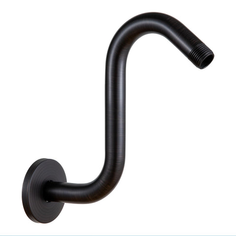 OFFO shower arm in ORB finish gooseneck for a tall, immersive shower.