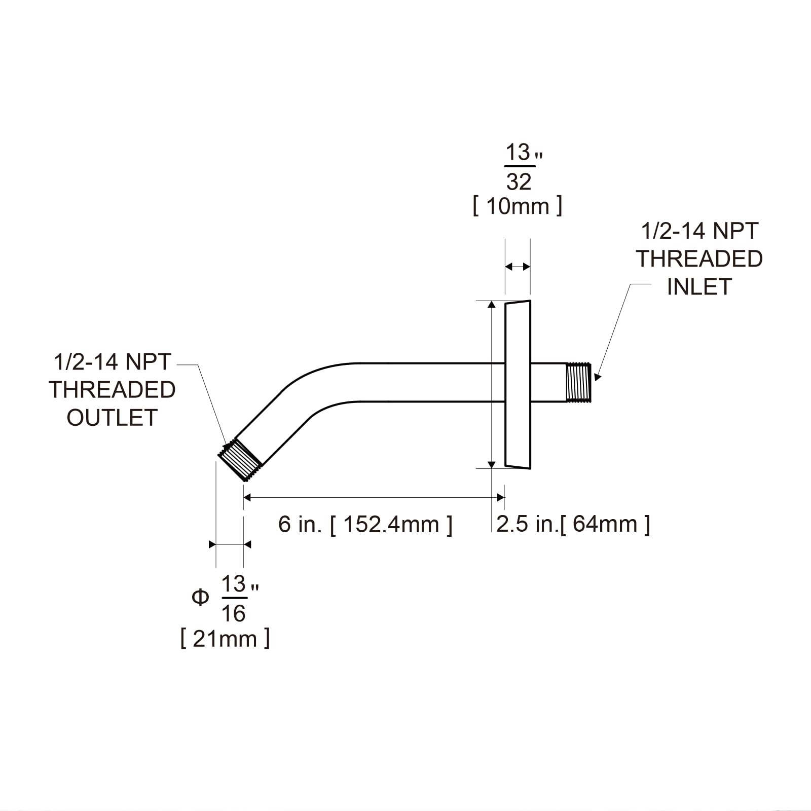 OFFO outlet 1/2-14 NPT thread compatible with typical showerheads