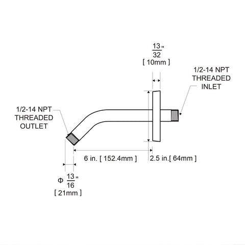OFFO outlet 1/2-14 NPT thread compatible with typical showerheads