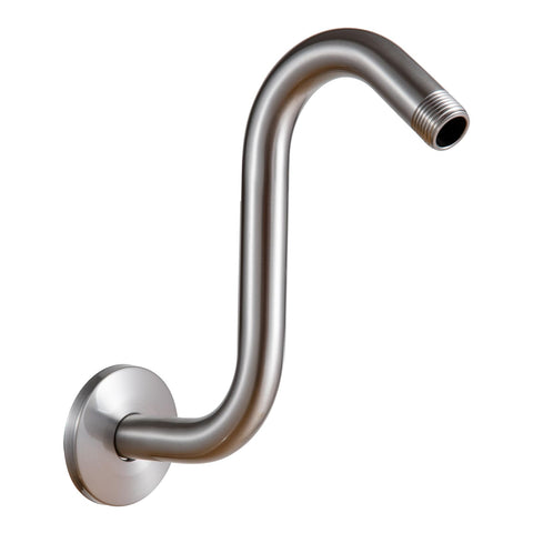 OFFO shower head extension arm in brushed nickel with high rise for fuller rainfall