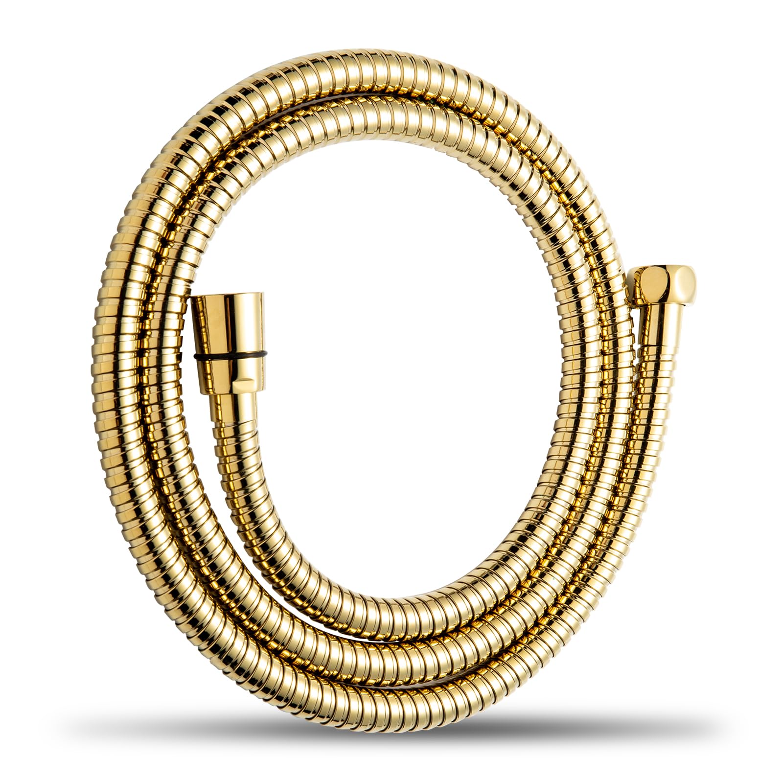 OFFO shower hose anti-kink connection reduces tangling during baths.