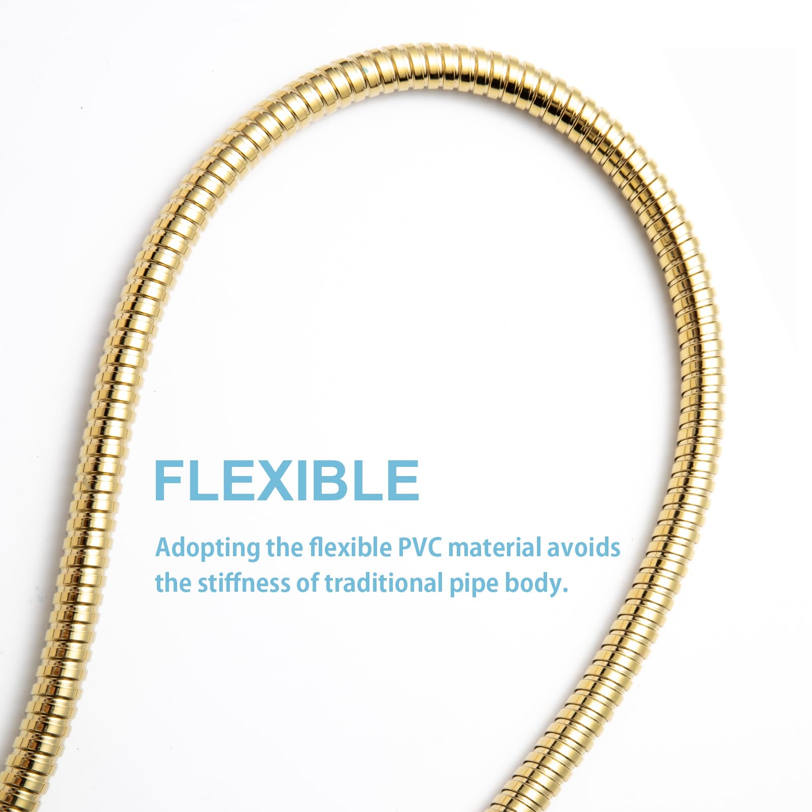 OFFO shower hose electroplated gold finish adds style and easy cleaning.