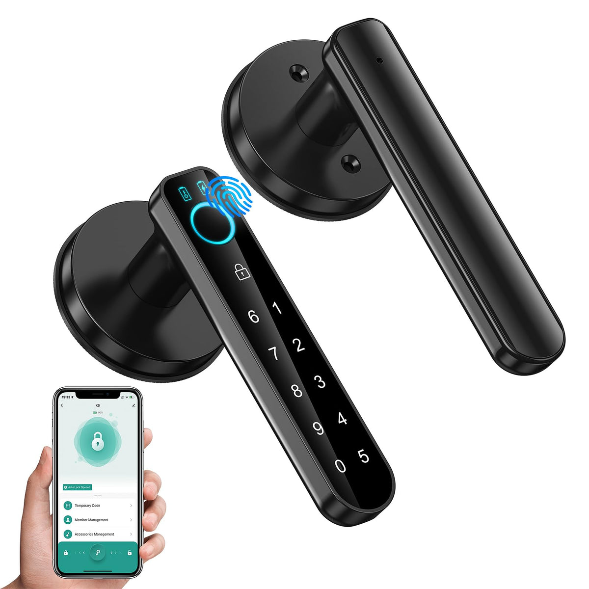 OFFTV fingerprint door lock front view offers quick, secure access.