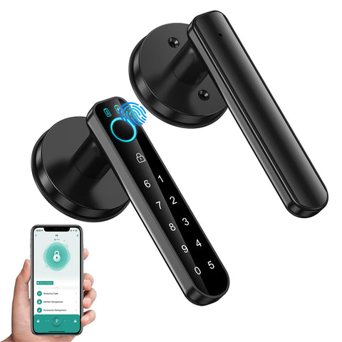 OFFTV fingerprint door lock front view offers quick, secure access.