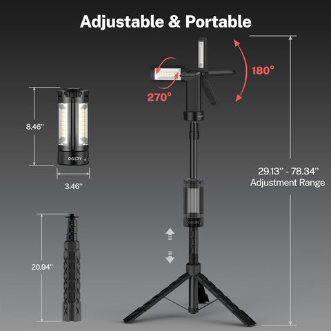 OGERY detachable-tripod-lamp-head enables easy setup anywhere.