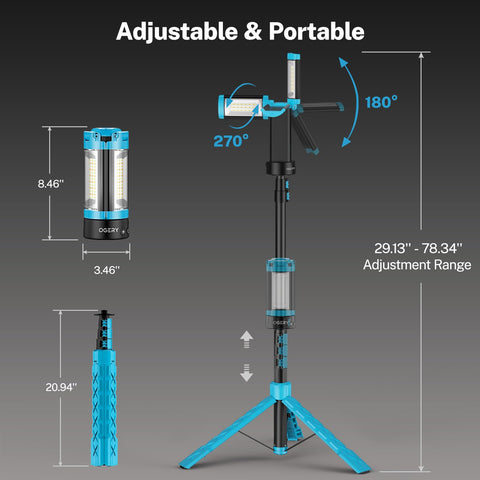OGERY light adapts as tripod, magnetic flashlight, or table lamp.