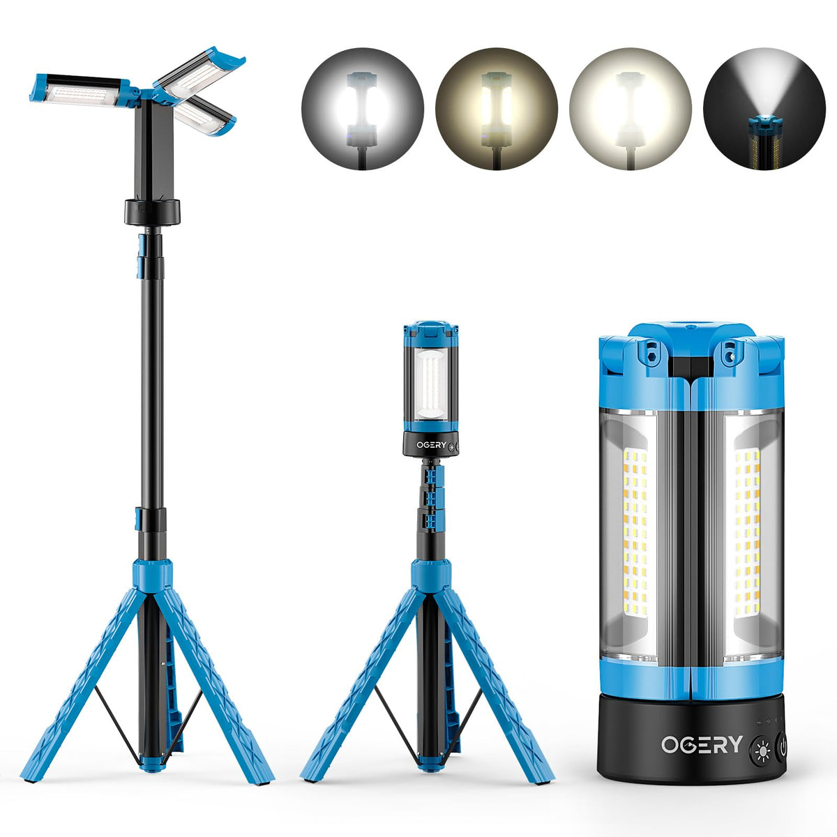 OGERY rechargeable camping light on extendable stand for versatile positioning.