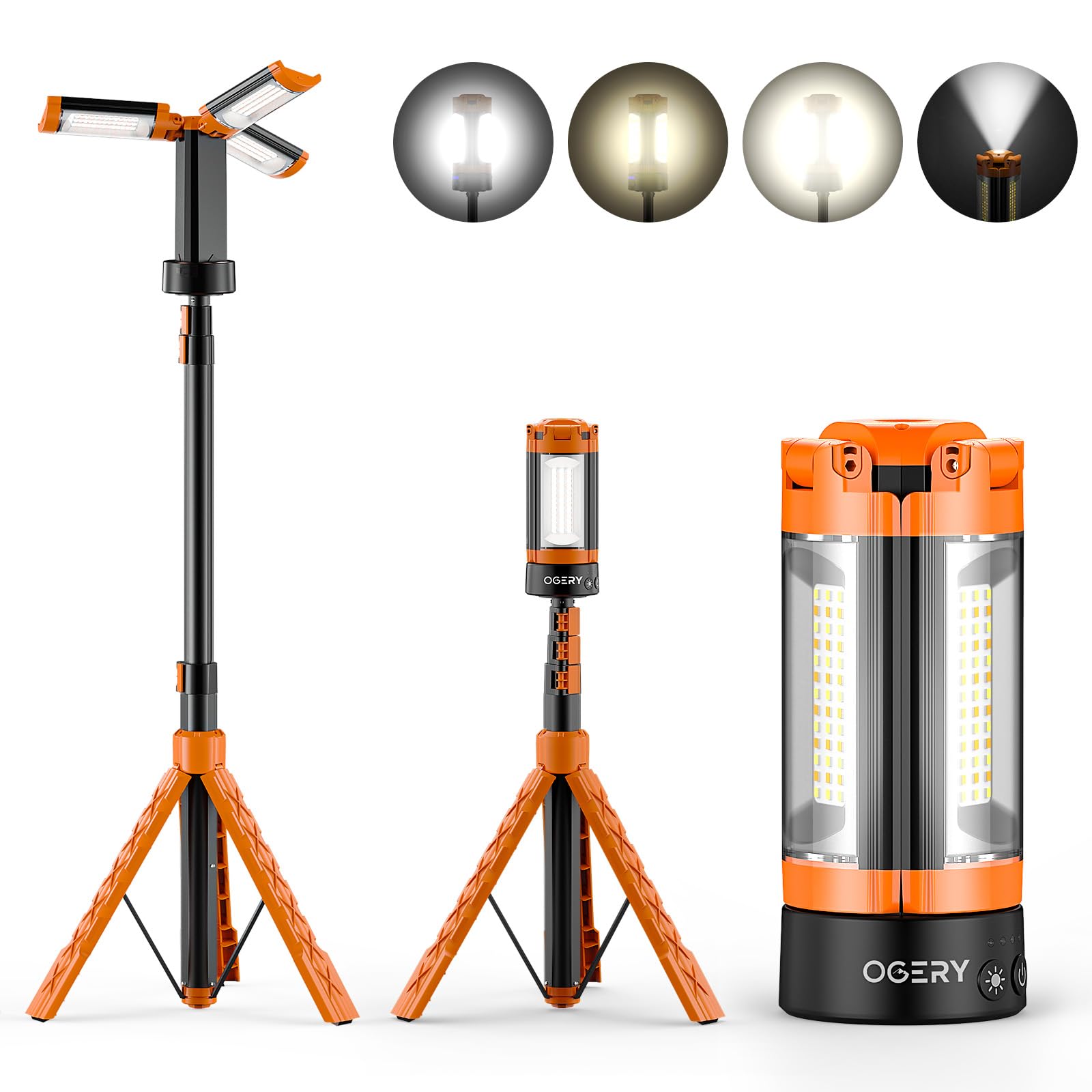 OGERY rechargeable camping light with stand for broad campsite illumination.