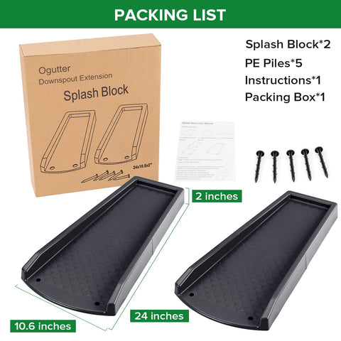 Ogutter packaging shows two blocks and five piles for quick setup