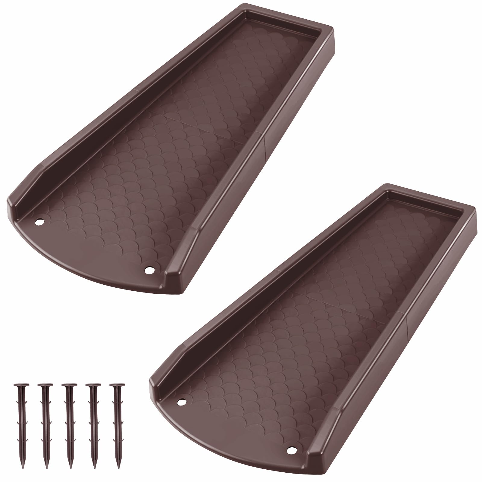 Ogutter splash block side view, sturdy brown guard protecting foundation from splash