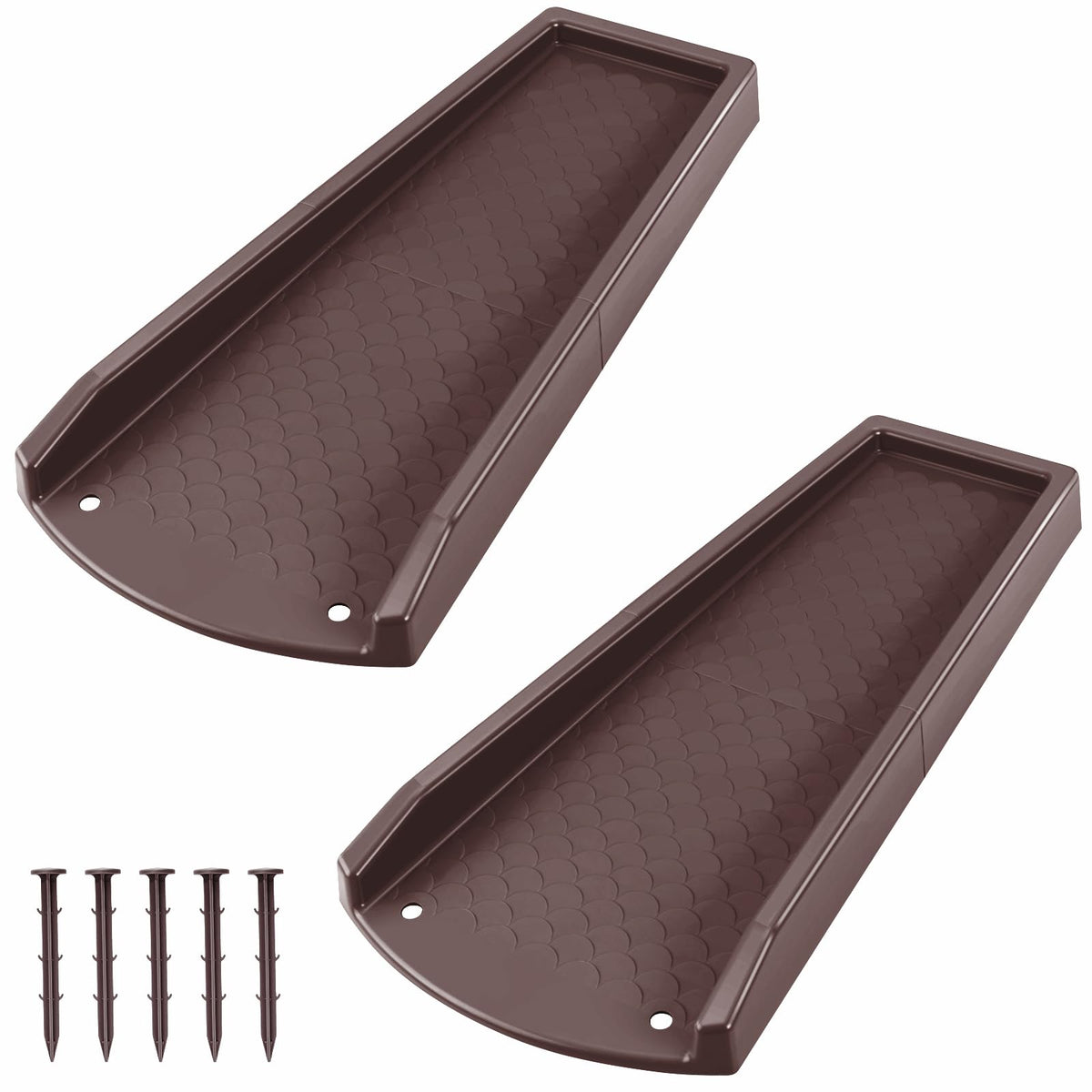 Ogutter splash block side view, sturdy brown guard protecting foundation from splash