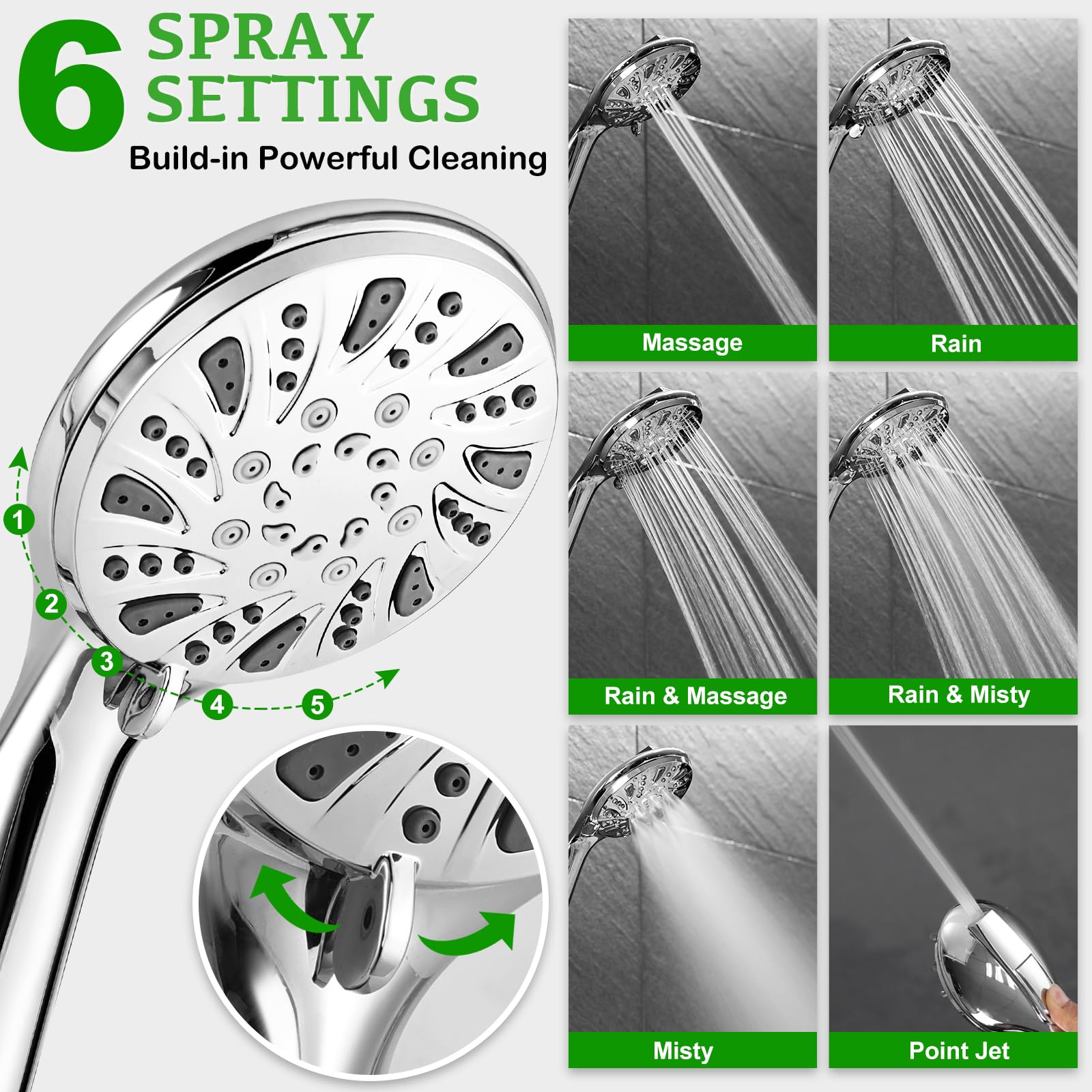 OHDAY 6-mode shower head with versatile spray options