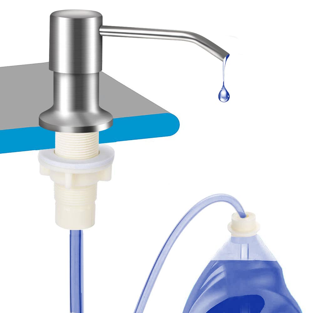 OHiHi dish soap dispenser, brushed nickel, front view for mess-free countertop use.
