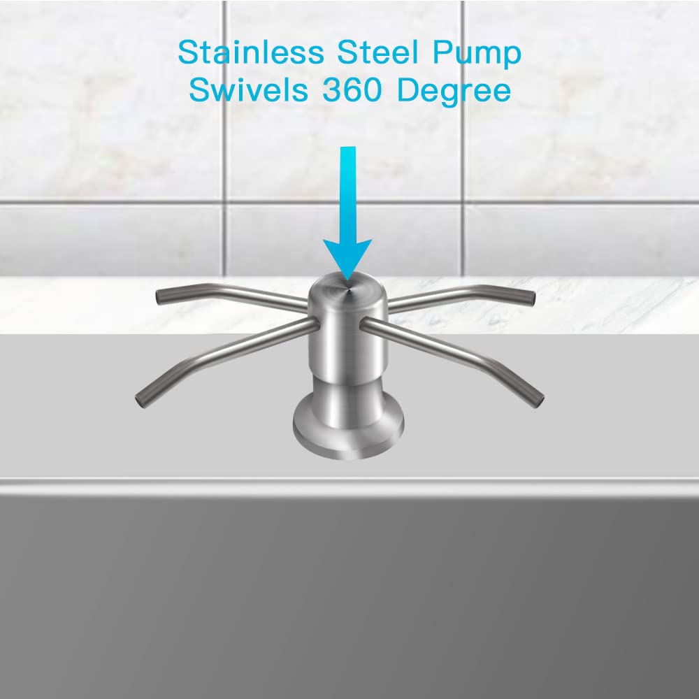 OHiHi dish soap dispenser, brushed nickel, side view for sleek kitchen update.